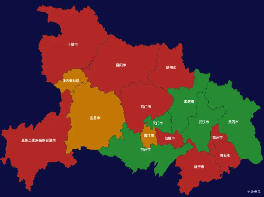 echarts湖北省地图geoJson数据效果实例代码下载
